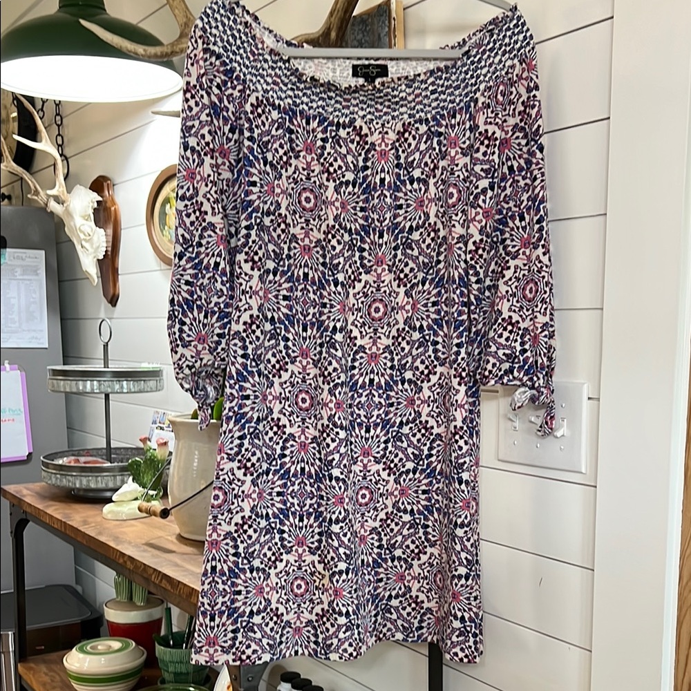 Jessica Simpson Boho Style, Off the Shoulder Dress, 3/4 length sleeves w/ties.